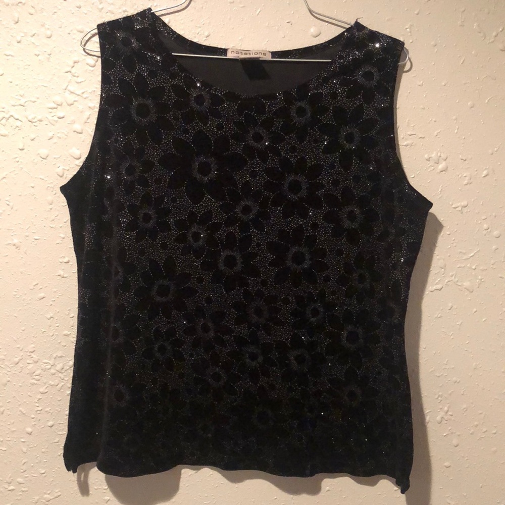 Notations sz L black crushed velvet with silver shimmers